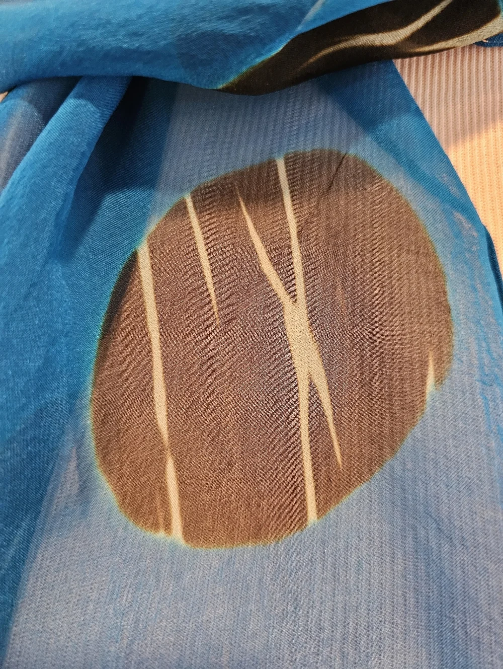 Sheer Peacock Blue Scarf with Black & White Zebra Striped Dots 9